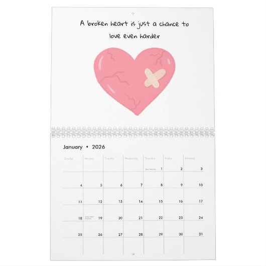 ハートとインスピレーションのフレーズ カレンダー (1月 2026)