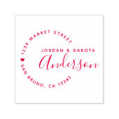 ハートとエレガントスクリプトの新しい結婚差出人住所 セルフインキングスタンプ (デザイン)