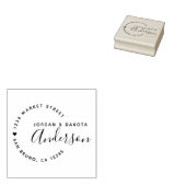 ハートとエレガントスクリプトの新しい結婚差出人住所 ラバースタンプ (押印)