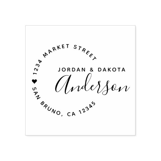 ハートとエレガントスクリプトの新しい結婚差出人住所 ラバースタンプ (インプリント)