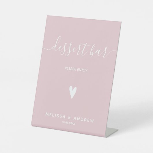 ハートとエレガントスクリプト – ピンク結婚のデザートバー 台座サイン (正面)