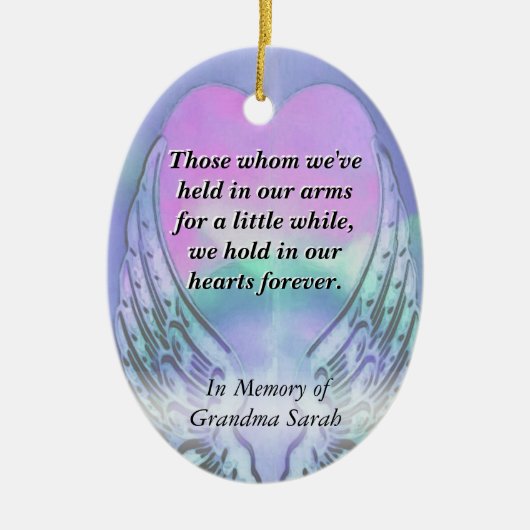 ハートとエンジェルウィングス記念碑 セラミックオーナメント (正面)