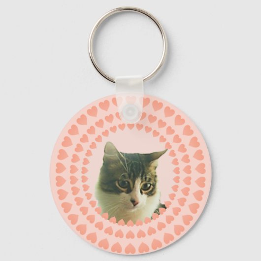 ハートとカスタムタビーキャットの写真 キーホルダー (正面)