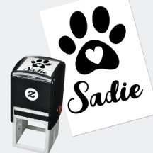 ハートとカスタムネームの犬の足跡スタンプ