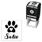 ハートとカスタムネームの犬の足跡スタンプ セルフインキングスタンプ (インサイチュ)