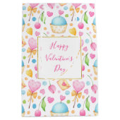 ハートとカップケーキウォーターカラーパターンバレンタイン ミディアムペーパーバッグ (正面)