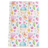 ハートとカップケーキウォーターカラーパターンバレンタイン ミディアムペーパーバッグ (裏面)