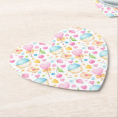 ハートとカップケーキ楽しい水彩パターン ペーパーコースター (アングル)