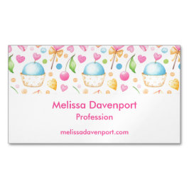 ハートとカップケーキ楽しい水彩パターン マグネット名刺