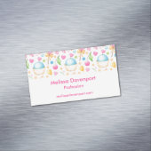 ハートとカップケーキ楽しい水彩パターン マグネット名刺 (インサイチュ)