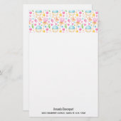 ハートとカップケーキ楽しい水彩パターン 便箋 (正面/裏面)