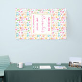 ハートとカップケーキ水彩パターンベビーシャワー 横断幕 (トレードショー)