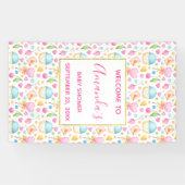 ハートとカップケーキ水彩パターンベビーシャワー 横断幕 (横)