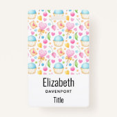 ハートとカップケーキ甘い水の色のパターン バッジ (裏面)