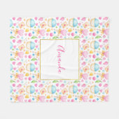 ハートとカップケーキ甘い水の色のパターン フリースブランケット (正面(横))