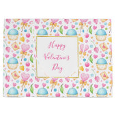 ハートとカップケーキ甘い水の色のパターン ラージペーパーバッグ (正面)