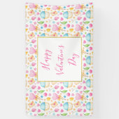 ハートとカップケーキ甘い水の色のパターン 横断幕 (縦)