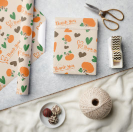 ハートとカボチャ幸せな感謝祭シームレス ラッピングペーパー