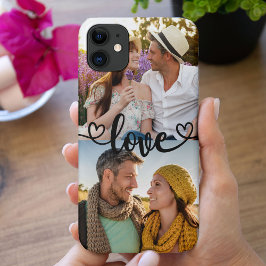 ハートとカリグラフィーが愛らしいカスタムフォト2枚入りiPhoneケース iPhone 11 ケース