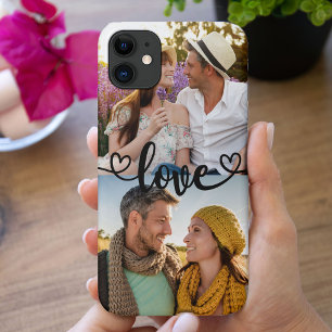 ハートとカリグラフィーが愛らしいカスタムフォト2枚入りiPhoneケース iPhone 11 ケース