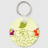 ハートとカワイイの木の上のバーディー キーホルダー (正面)