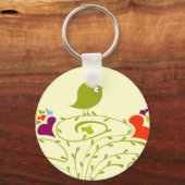 ハートとカワイイの木の上のバーディー キーホルダー (正面)