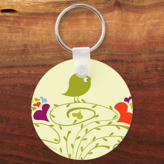 ハートとカワイイの木の上のバーディー キーホルダー (正面)