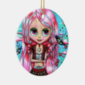 ハートとキスかわいい大きな目の妖精の人形 セラミックオーナメント (右)