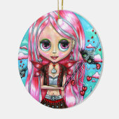 ハートとキスかわいい大きな目の妖精の人形 セラミックオーナメント (左)