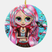 ハートとキスかわいい大きな目の妖精の人形 セラミックオーナメント (裏面)
