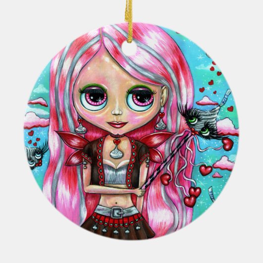 ハートとキスかわいい大きな目の妖精の人形 セラミックオーナメント (裏面)