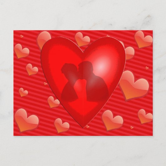 ハートとキスするカップルのハートだらけのポストカード ポストカード (正面)