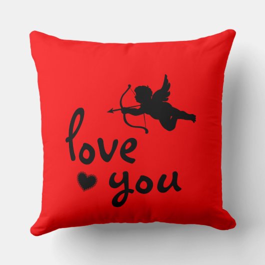 ハートとキューピッドシルエット「愛する」装飾用クッション クッション (裏面)