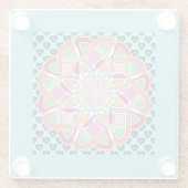 ハートとキルトデザインブルー飲料用コースター ガラスコースター (裏面)