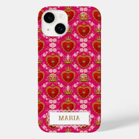 ハートとクラウン フクシアピンク マキシマリスト オーダーメイド Case-Mate iPhoneケース (裏面)