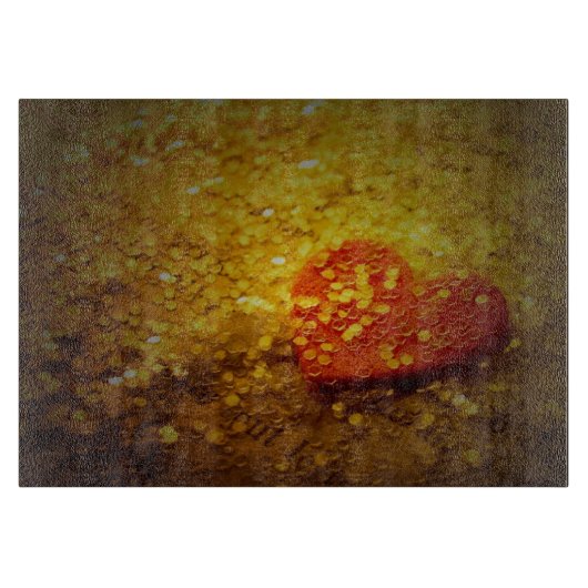 ハートとグリッターのヴィンテージブックページの静止画 カッティングボード (正面)