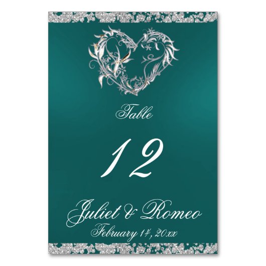 ハートとグリッター-ティール(緑がかった色)テーブル番号 テーブルナンバー (正面)