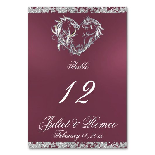 ハートとグリッター – ラベンダーテーブル番号 テーブルナンバー (正面)