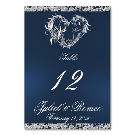 ハートとグリッター – 青いテーブル番号 テーブルナンバー (正面)