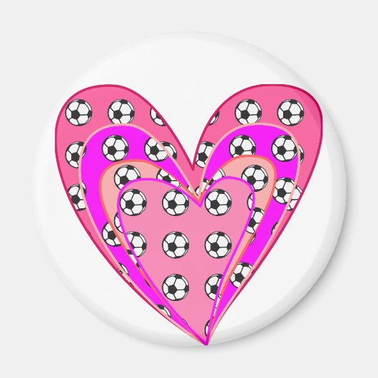 ハートとサッカーボールのパターン マグネット (正面)