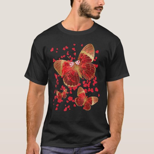 ハートとサングラスを持つ蝶の恋人 Tシャツ (正面)