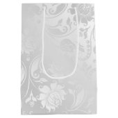 ハートとサージグリーンリボンのダマスク ミディアムペーパーバッグ (裏面)