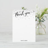 ハートとシルバーのコンフェッティのカリグラフィー サンキューカード (スタンド正面)