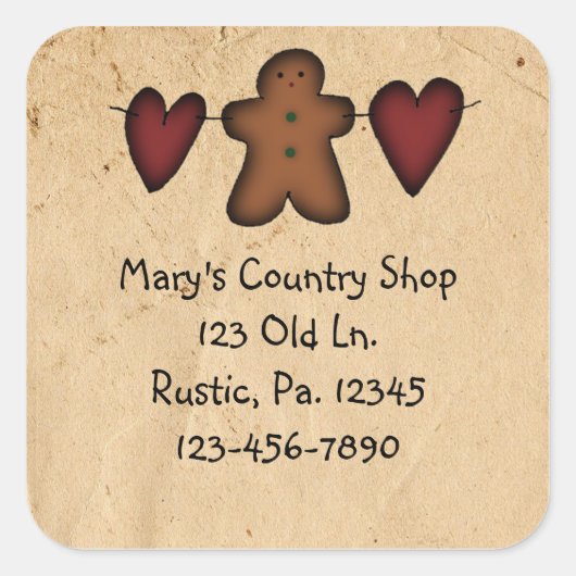 ハートとジンジャーブレッドのシール スクエアシール (正面)