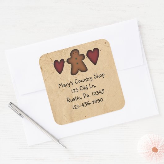 ハートとジンジャーブレッドのシール スクエアシール (封筒)