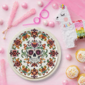 💀🎉ハートとスカルウェア 死者の日 ペーパープレート (パーティー)