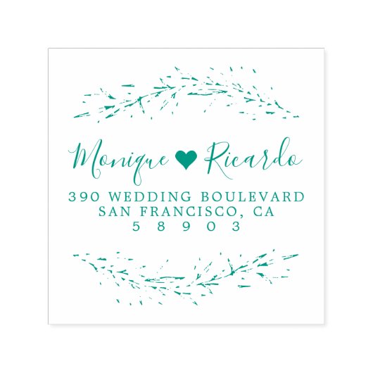 ハートとスクリプト結婚のカップル差出人住所 セルフインキングスタンプ (デザイン)