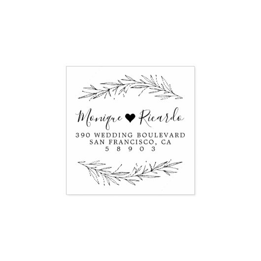 ハートとスクリプト結婚のカップル差出人住所 ラバースタンプ (インプリント)