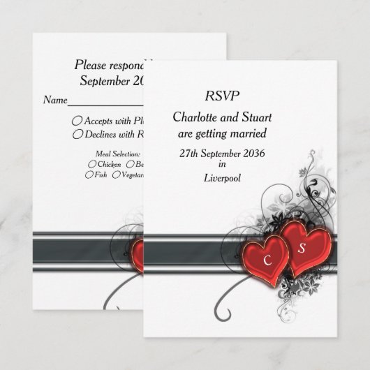 ハートとスクロール 出欠カード (正面/裏面)