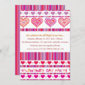 ハートとストライプパーティの招待状 招待状 (正面/裏面)